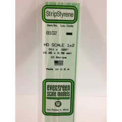 Evergreen 8102 - 0.011" x 0.022" Polystyrene HO-Scale Strips 14"/35cm 10pcs