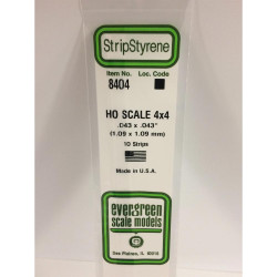 Evergreen 8404 - 0.043" x 0.043" Polystyrene HO-Scale Strips 14"/35cm 10pcs