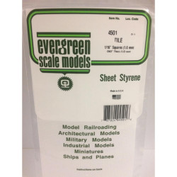 Evergreen 4501 - 1/16" x 1/16" Polystyrene Square Tile Sheet 6" x 12"