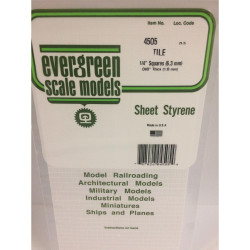 Evergreen 4505 - 1/4" x 1/4" Polystyrene Square Tile Sheet 6" x 12"