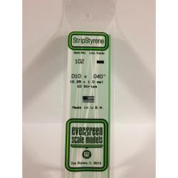 Evergreen 102 - 0.01" x 0.04" Polystyrene Strips 14"/35cm 10pcs