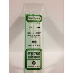 Evergreen 104 - 0.01" x 0.08" Polystyrene Strips 14"/35cm 10pcs