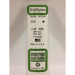 Evergreen 214 - 0.125"/3.2mm Polystyrene 14"/35cm Rods 10pcs