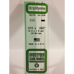 Evergreen 113 - 0.015" x 0.06" Polystyrene Strips 14"/35cm 10pcs