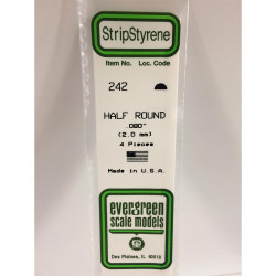 Evergreen 242 - 0.08"/2mm Polystyrene Half Round 14"/35cm Lengths 4 pcs