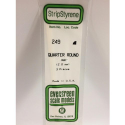 Evergreen 249 - 0.08"/2.0mm Polystyrene Quarter Round 14"/35cm Lengths 3 pcs