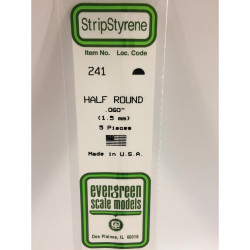 Evergreen 241 - 0.06"/1.5mm Polystyrene Half Round 14"/35cm Lengths 5 pcs