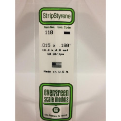 Evergreen 118 - 0.015" x 0.188" Polystyrene Strips 14"/35cm 10pcs