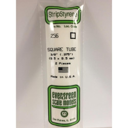 Evergreen 256 - 0.375"/9.5mm Polystyrene 14"/35cm Square Tubes 2 pcs