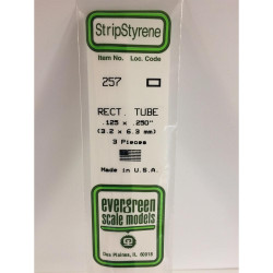 Evergreen 257 - 0.125" x 0.25" Polystyrene 14"/35cm Rectangular Tubes 3 pcs