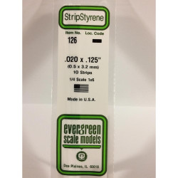 Evergreen 126 - 0.02" x 0.125" Polystyrene Strips 14"/35cm 10pcs