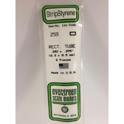 Evergreen 259 - 0.25" x 0.375" Polystyrene 14"/35cm Rectangular Tubes 2 pcs
