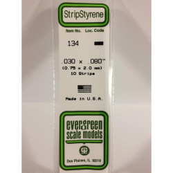 Evergreen 134 - 0.03" x 0.08" Polystyrene Strips 14"/35cm 10pcs