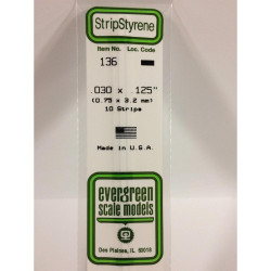 Evergreen 136 - 0.03" x 0.125" Polystyrene Strips 14"/35cm 10pcs