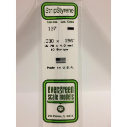 Evergreen 137 - 0.03" x 0.156" Polystyrene Strips 14"/35cm 10pcs