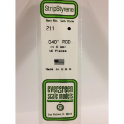 Evergreen 211 - 0.04"/1.0mm Polystyrene 14"/35cm Rods 10pcs
