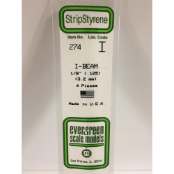 Evergreen 274 - 0.125"/3.2mm Polystyrene I-Beams 14"/35cm 4 pcs