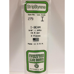 Evergreen 279 - 0.375"/9.5mm Polystyrene I-Beams 14"/35cm 2 pcs