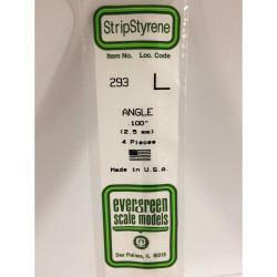 Evergreen 293 - 0.1"/2.5mm Polystyrene Angles 14"/35cm 4 pcs