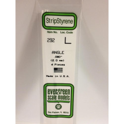 Evergreen 292 - 0.08"/2.0mm Polystyrene Angles 14"/35cm 4 pcs