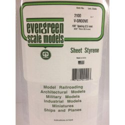 Evergreen 2100 - 0.100" Polystyrene V Groove Siding Sheet 6" x 12"