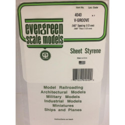 Evergreen 4040 - 0.040" Polystyrene V Groove Siding Sheet 6" x 12"