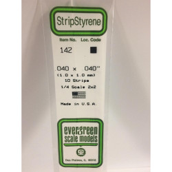 Evergreen 142 - 0.04" x 0.04" Polystyrene Strips 14"/35cm 10pcs