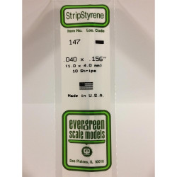 Evergreen 147 - 0.04" x 0.156" Polystyrene Strips 14"/35cm 10pcs