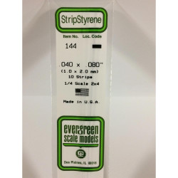 Evergreen 144 - 0.04" x 0.08" Polystyrene Strips 14"/35cm 10pcs