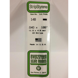 Evergreen 148 - 0.04" x 0.188" Polystyrene Strips 14"/35cm 10pcs