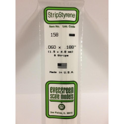 Evergreen 158 - 0.06" x 0.188" Polystyrene Strips 14"/35cm 10pcs