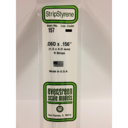 Evergreen 157 - 0.06" x 0.156" Polystyrene Strips 14"/35cm 10pcs