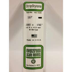 Evergreen 167 - 0.08" x 0.156" Polystyrene Strips 14"/35cm 10pcs