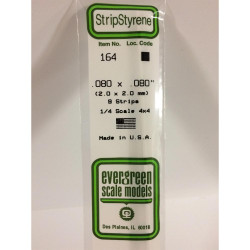 Evergreen 164 - 0.08" x 0.08" Polystyrene Strips 14"/35cm 10pcs