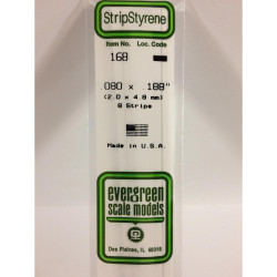 Evergreen 168 - 0.08" x 0.188" Polystyrene Strips 14"/35cm 10pcs