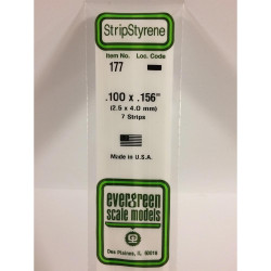 Evergreen 177 - 0.1" x 0.156" Polystyrene Strips 14"/35cm 10pcs