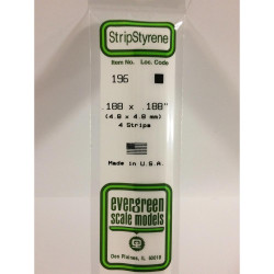 Evergreen 196 - 0.188" x 0.188" Polystyrene Strips 14"/35cm 10pcs