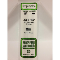 Evergreen 187 - 0.125" x 0.156" Polystyrene Strips 14"/35cm 10pcs