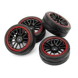RC Car 1:10 Wheels w/V-Tread Tyres 12mm Hex - Red/Black