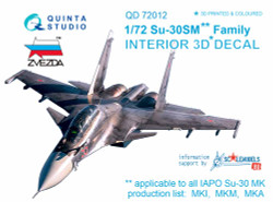 Quinta Studio 72012 Sukhoi Su-30SM (Flanker H)  1:72 3D Printed Decal