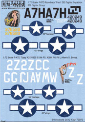 Kits World 172070 Aircraft Decals 1:72 Republic P-47D Thunderbolt 'Razorback' 'F