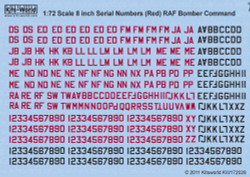 Kits World 172028 Aircraft Decals 1:72 RAF Serial Letters and Numbers 8' Red and