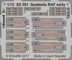 Eduard SS581 Etched Aircraft Detailling Set 1:72 Seatbelts RAF early Steel kits