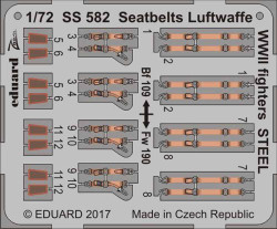 Eduard SS582 Etched Aircraft Detailling Set 1:72 Seatbelts Luftwaffe WWII fighte
