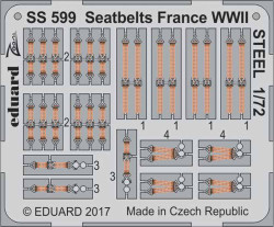 Eduard SS599 Etched Aircraft Detailling Set 1:72 Seatbelts France WWII Steel