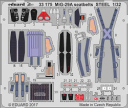 Eduard 33175 Etched Aircraft Detailling Set 1:32 Mikoyan MiG-29A seatbelts Steel