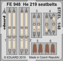 Eduard FE948 Etched Aircraft Detailling Set 1:48 Heinkel He-219A-7 seatbelts Ste