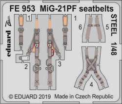 Eduard FE953 Etched Aircraft Detailling Set 1:48 Mikoyan MiG-21PF seatbelts Stee