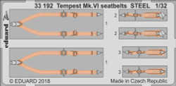 Eduard 33192 Etched Aircraft Detailling Set 1:32 Hawker Tempest Mk.VI seatbelts