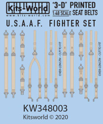 Kits World 3D148003 3D Printed Decal 1:48 USAAF Fighter Seat Belt Set . North-Am